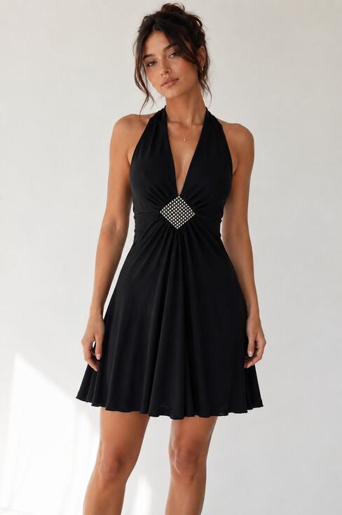 Forever 21 Dresses & Skirts - Vintage Y2k Forever 21 Black Midi Halter Dress Medium Hoco Party Glam Date Night